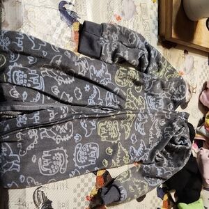 Gray Hooded Onesie with Animal Print